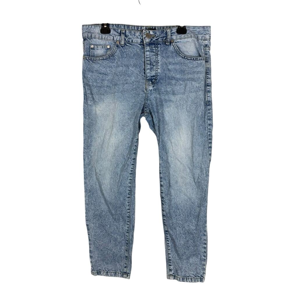 boohooMAN Button Fly Straight‎ Leg Jeans Men's 32 (35x27) Light Wash Denim